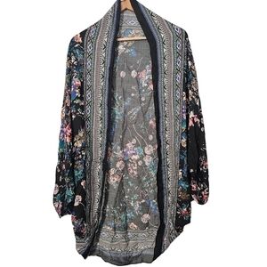 Elizabeth Gillett Black Floral Open Front Cardigan
